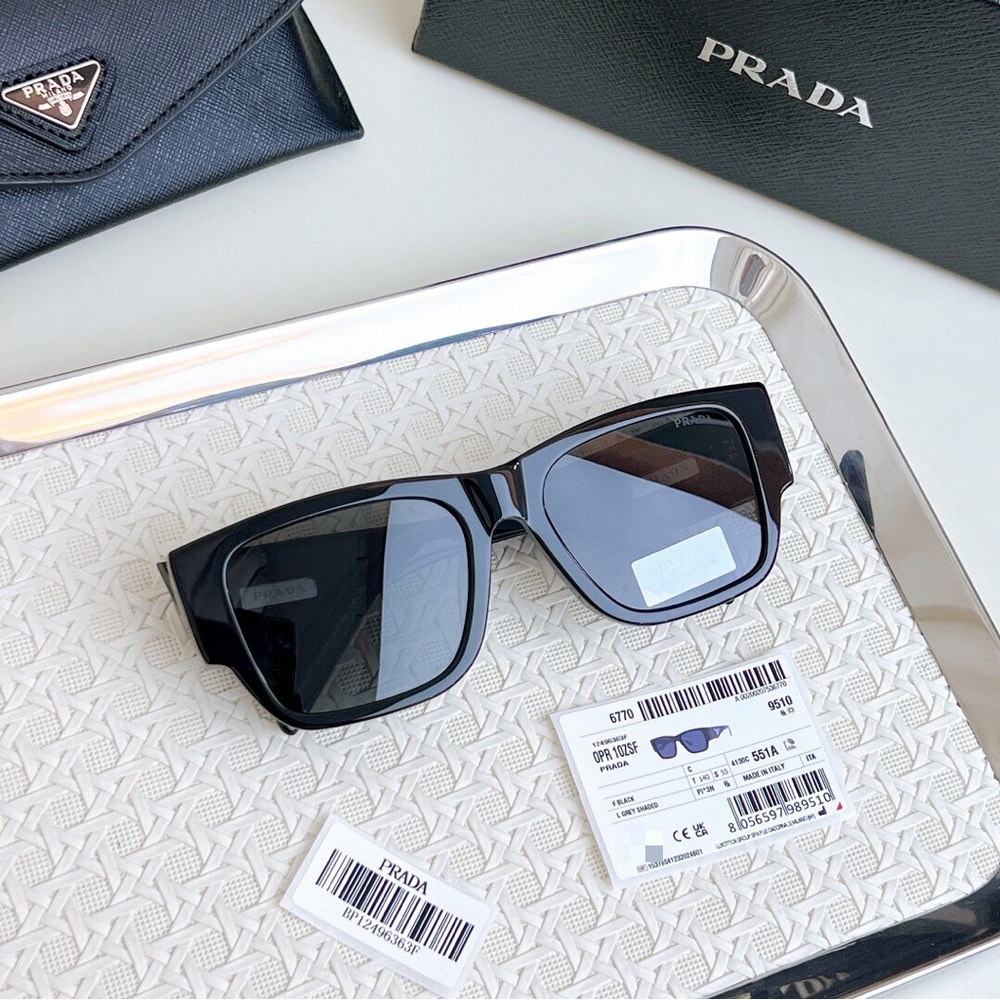 Prada Black Glossy Rectangular Sunglasses - image 3